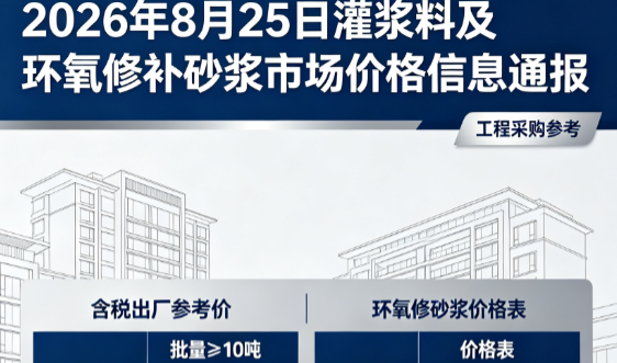 应县2026年8月25日灌浆料及环氧修补砂浆市场价格信息通报